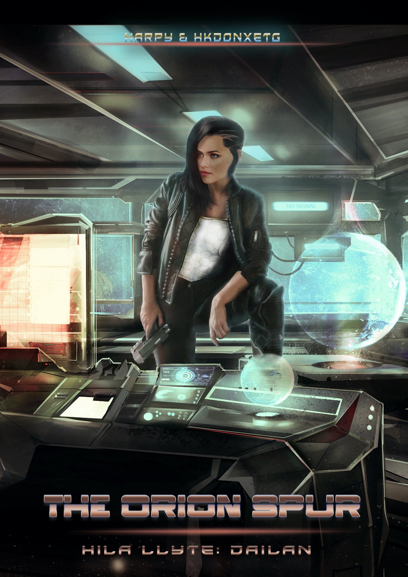 cover art - woman standing in a starship holding a weapon