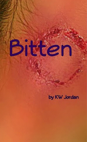 A bite mark on a neck and the title Bitten by KW Jordan